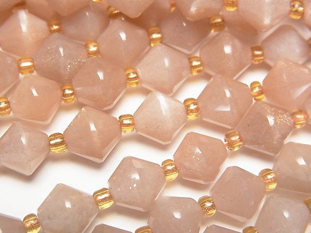 [Video]High Quality! Peach Moonstone AA+ Abacus Cut 8x8x8mm half or 1strand beads (aprx.15inch/36cm)