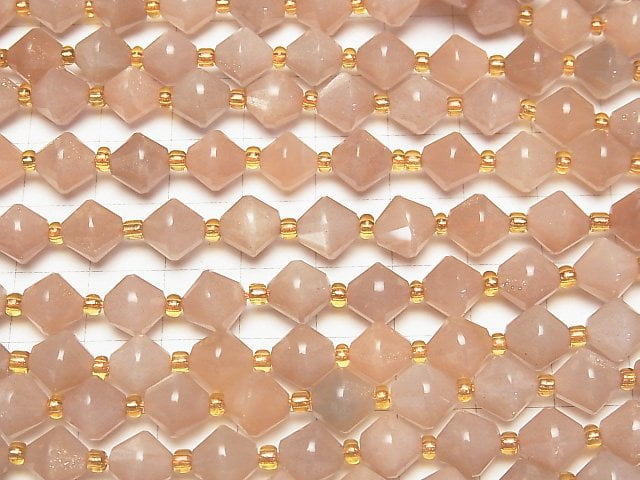 [Video]High Quality! Peach Moonstone AA+ Abacus Cut 8x8x8mm half or 1strand beads (aprx.15inch/36cm)