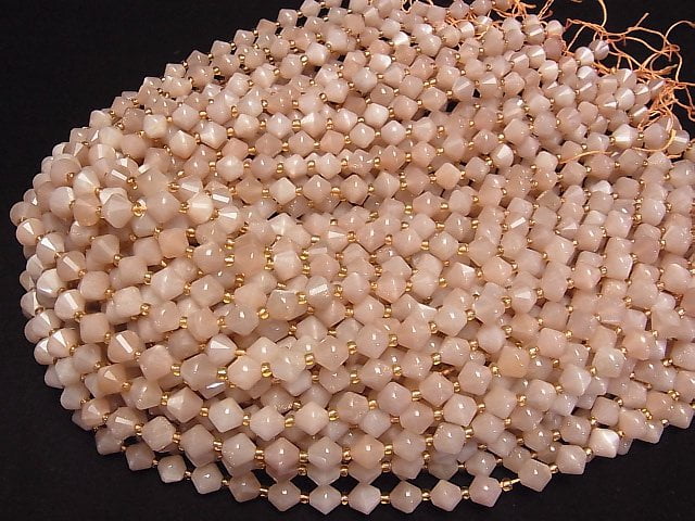 [Video]High Quality! Peach Moonstone AA+ Abacus Cut 8x8x8mm half or 1strand beads (aprx.15inch/36cm)