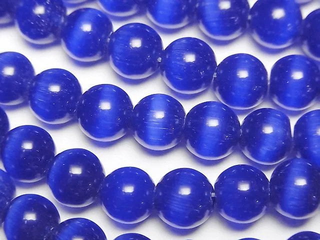 [Video] Dark blue color Cat's Eye Round 7.5mm 1strand beads (aprx.14inch/34cm)