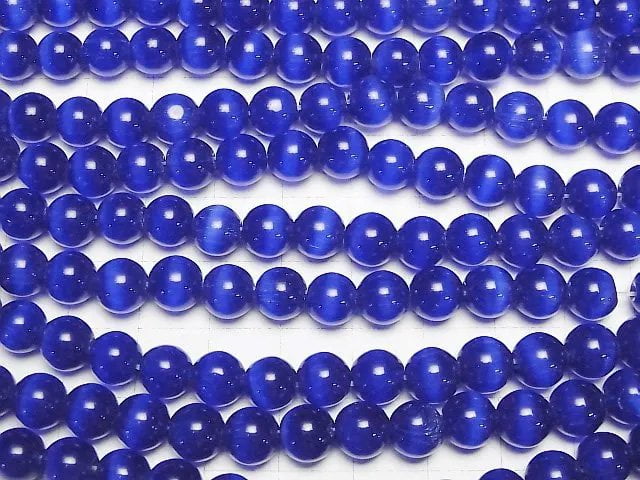 [Video] Dark blue color Cat's Eye Round 7.5mm 1strand beads (aprx.14inch/34cm)