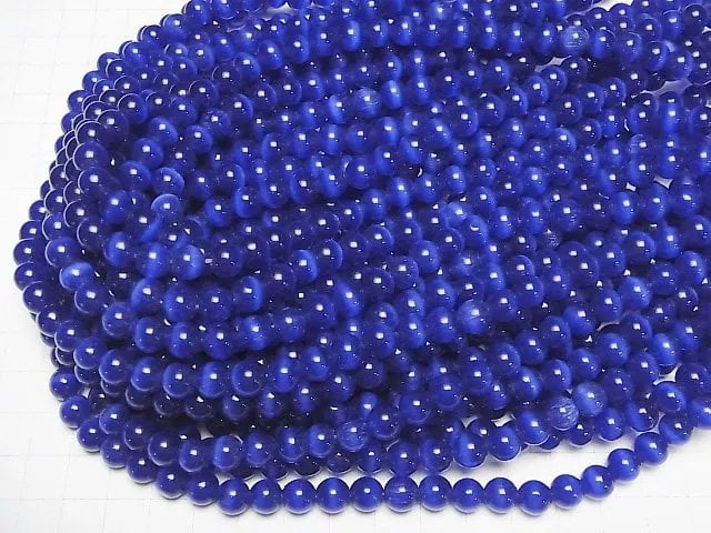 [Video] Dark blue color Cat's Eye Round 7.5mm 1strand beads (aprx.14inch/34cm)