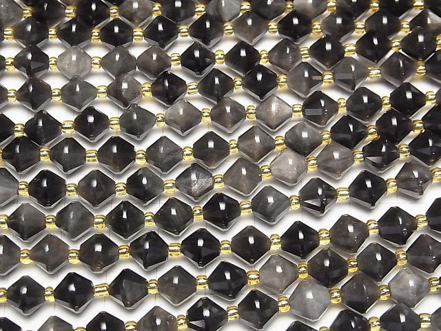 [Video]High Quality! Silver Obsidian AAA Abacus Cut 8x8x8mm 1strand beads (aprx.14inch/34cm)