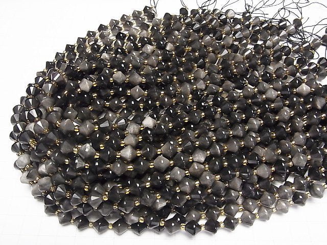 [Video]High Quality! Silver Obsidian AAA Abacus Cut 8x8x8mm 1strand beads (aprx.14inch/34cm)