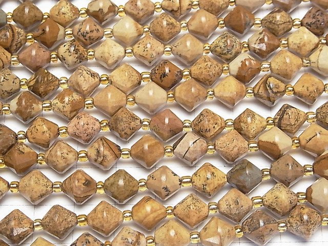 [Video]High Quality! Picture Jasper Abacus Cut 8x8x8mm 1strand beads (aprx.14inch/35cm)