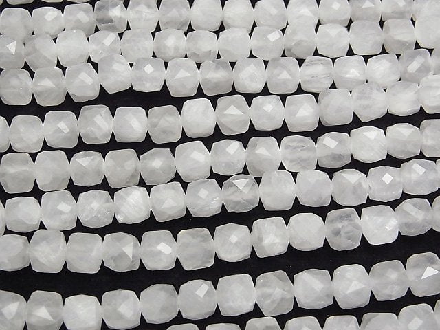 [Video]High Quality! White Jade Cube Shape 7x7x7mm 1strand beads (aprx.14inch/34cm)