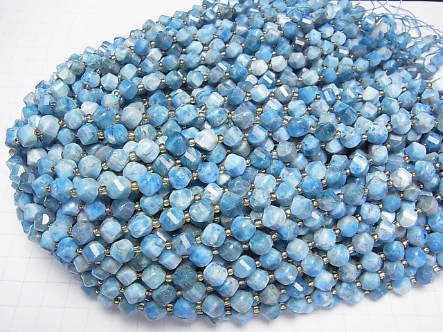 [Video]High Quality! Madagascar Blue Apatite AA Twist x Multiple Facets 8x7x7mm half or 1strand beads (aprx.14inch/35cm)