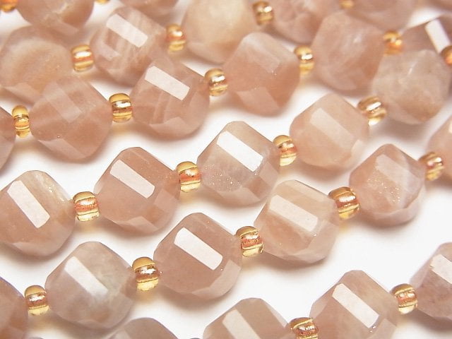 [Video]High Quality! Orange Moonstone AA+ Twist x Multiple Facets 8x7x7mm 1strand beads (aprx.14inch/35cm)