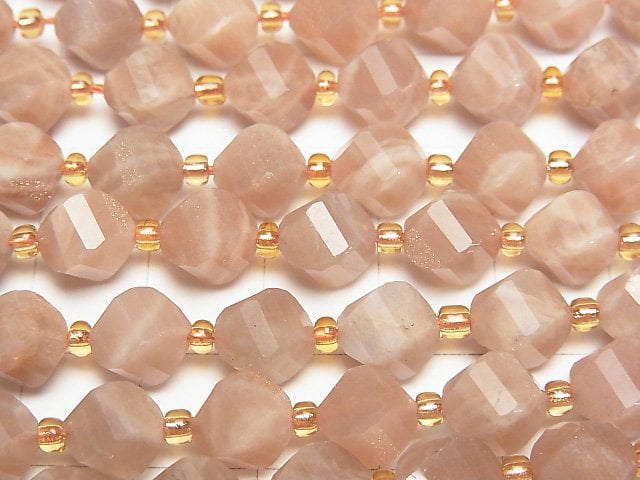 [Video]High Quality! Orange Moonstone AA+ Twist x Multiple Facets 8x7x7mm 1strand beads (aprx.14inch/35cm)