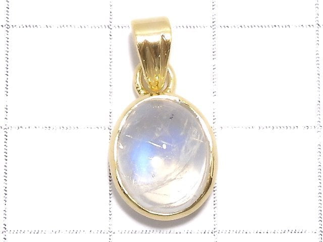 [Video][One of a kind] High Quality Rainbow Moonstone AAA Pendant 18KGP NO.106