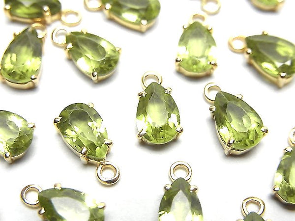 [Video]High Quality Peridot AAA Bezel Setting Pear shape Faceted 8x5mm 18KGP 2pcs