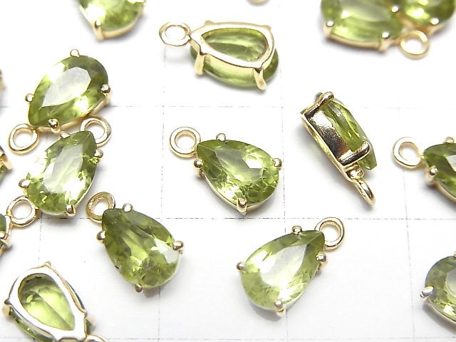 [Video]High Quality Peridot AAA Bezel Setting Pear shape Faceted 8x5mm 18KGP 2pcs