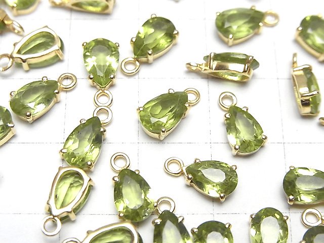 [Video]High Quality Peridot AAA Bezel Setting Pear shape Faceted 8x5mm 18KGP 2pcs