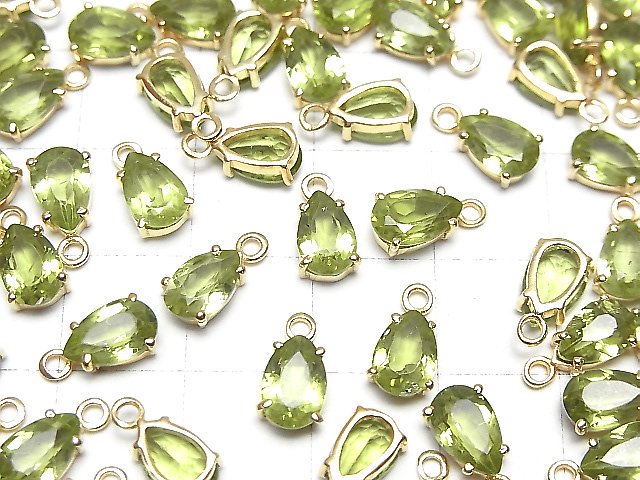 [Video]High Quality Peridot AAA Bezel Setting Pear shape Faceted 8x5mm 18KGP 2pcs