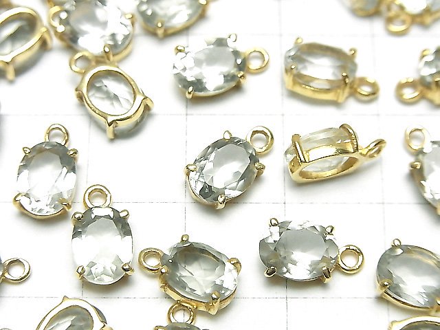 [Video]High Quality Green Amethyst AAA Bezel Setting Oval Faceted 8x6mm 18KGP 2pcs