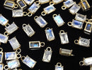 [Video]High Quality Rainbow Moonstone AA++ Bezel Setting Rectangle Faceted 6x4mm 18KGP 2pcs