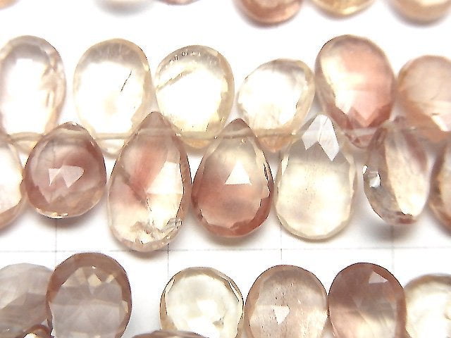 [Video]High Quality Oregon Sunstone AAA- Pear shape Faceted Briolette half or 1strand beads (aprx.6inch/16cm)