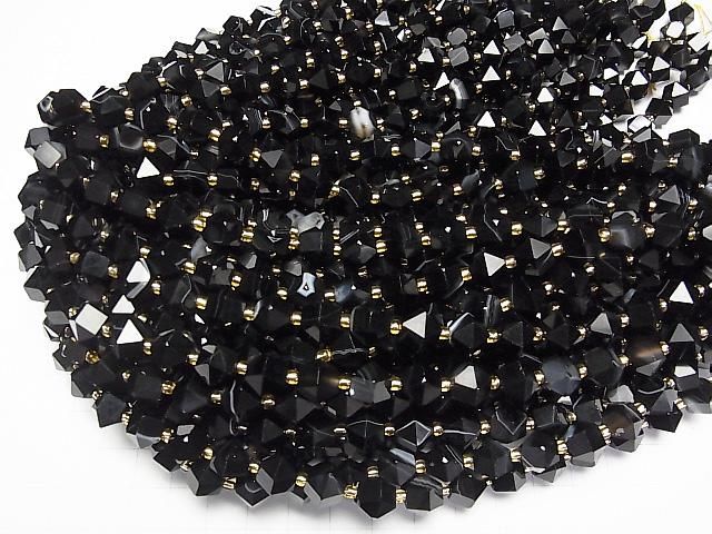 [Video] High Quality! Black Striped Agate 14-Faceted Round 8.5x10x10mm Half or 1-Strand Beads (approx. 15inch/36cm)