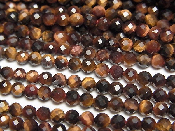 [Video]High Quality! Red Tiger's Eye AAA- Faceted Round 3mm 1strand beads (aprx.15inch/38cm)