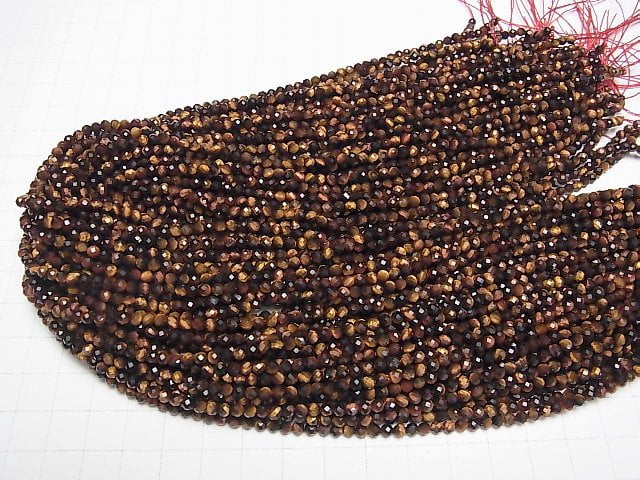 [Video]High Quality! Red Tiger's Eye AAA- Faceted Round 3mm 1strand beads (aprx.15inch/38cm)