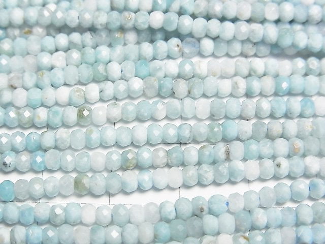 [Video]High Quality! Larimar Pectolite AA++ Faceted Button Roundel 3x3x2mm half or 1strand beads (aprx.15inch/38cm)