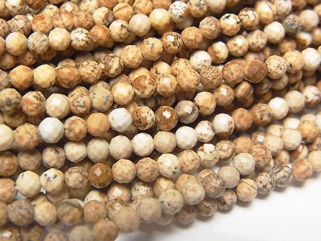 [Video]High Quality! Picture Jasper Faceted Round 3mm 1strand beads (aprx.15inch/37cm)