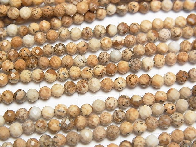 [Video]High Quality! Picture Jasper Faceted Round 3mm 1strand beads (aprx.15inch/37cm)