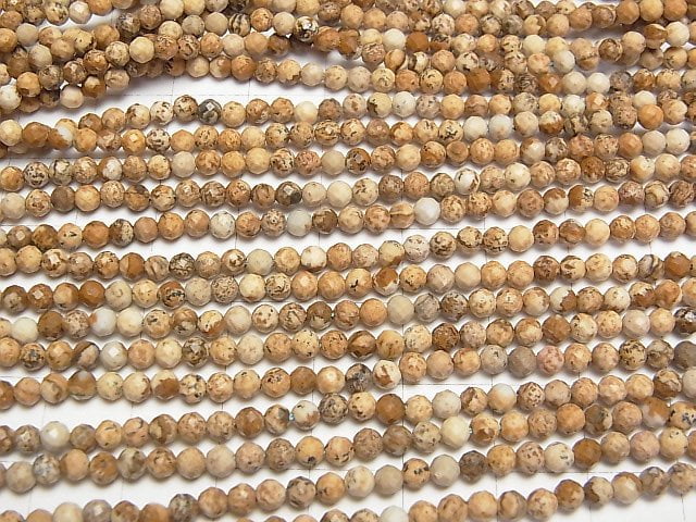 [Video]High Quality! Picture Jasper Faceted Round 3mm 1strand beads (aprx.15inch/37cm)