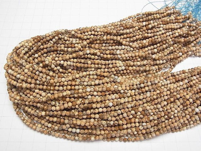 [Video]High Quality! Picture Jasper Faceted Round 3mm 1strand beads (aprx.15inch/37cm)