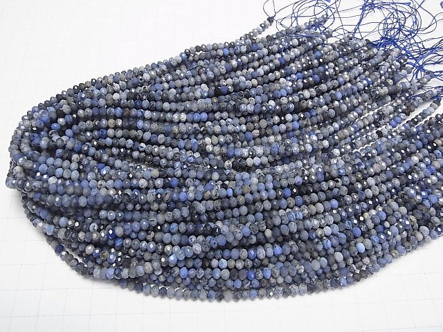 [Video]High Quality! Dumortierite Faceted Button Roundel 4x4x3mm 1strand beads (aprx.15inch/37cm)