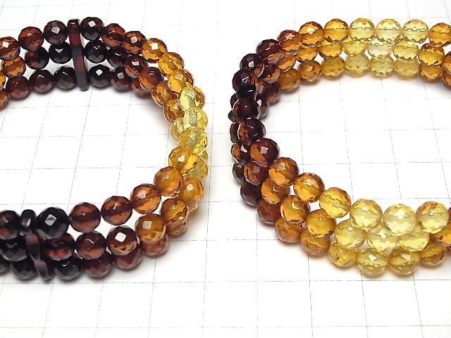 [Video] Baltic Amber 3strands Faceted Round 6mm Color Gradation Bracelet