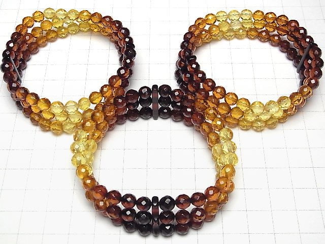 [Video] Baltic Amber 3strands Faceted Round 6mm Color Gradation Bracelet