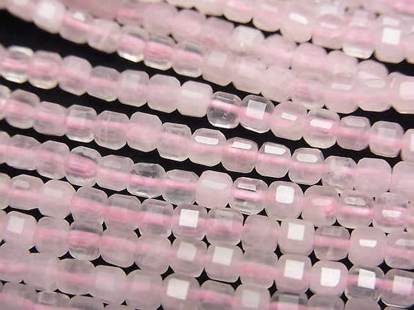 [Video]High Quality! Rose Quartz AA++ Cube Shape 3x3x3mm 1strand beads (aprx.15inch/37cm)