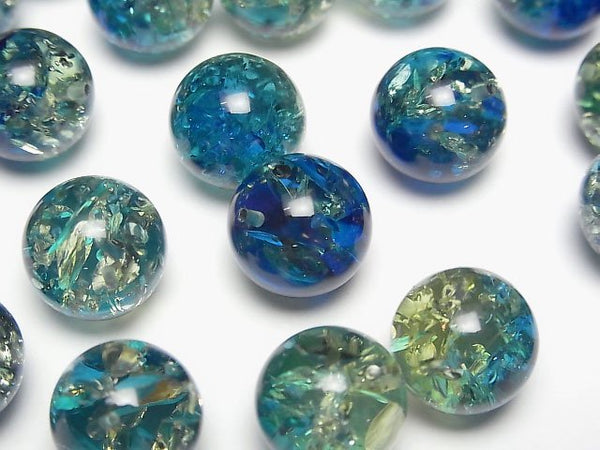 [Video] Cracked Blue Green Color Amber Half Drilled Hole Round 12mm 2pcs