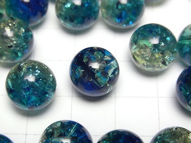 [Video] Cracked Blue Green Color Amber Half Drilled Hole Round 12mm 2pcs