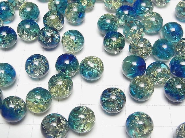 [Video] Cracked Blue Green Color Amber Half Drilled Hole Round 12mm 2pcs