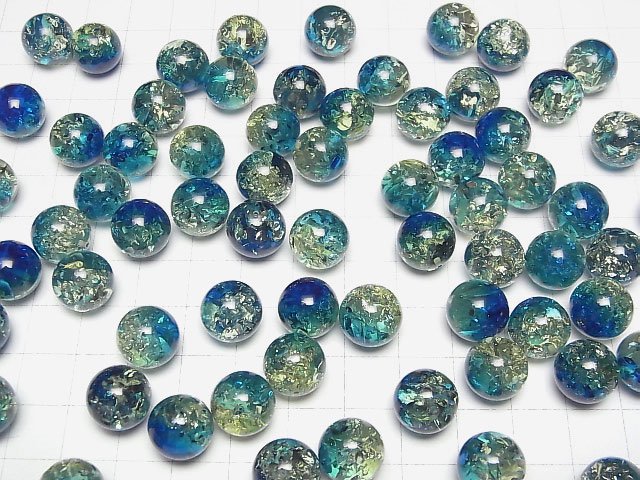 [Video] Cracked Blue Green Color Amber Half Drilled Hole Round 12mm 2pcs