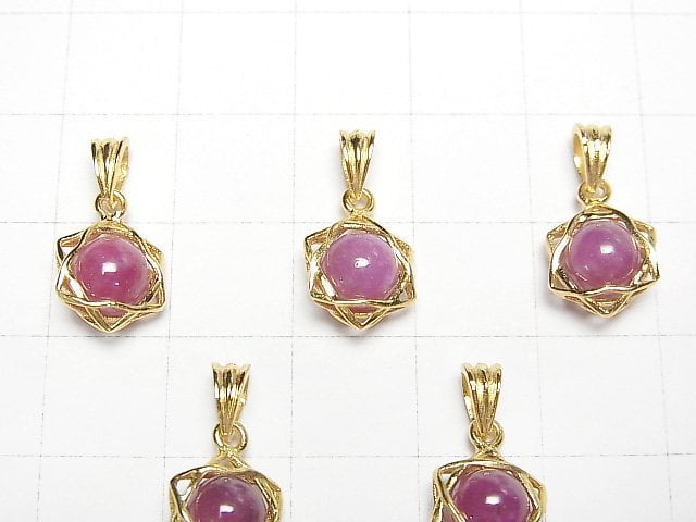 [Video] Ruby AA++ 6mm Ball Star Pendant 18KGP 1pc