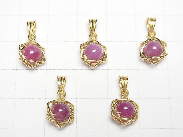 [Video] Ruby AA++ 6mm Ball Star Pendant 18KGP 1pc