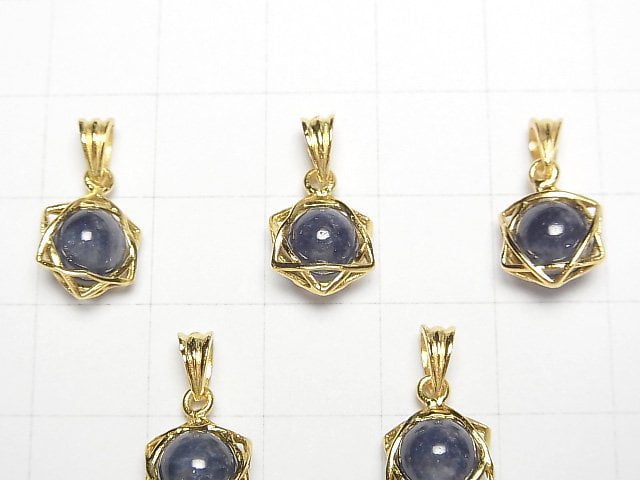 [Video]Sapphire AA++ 6mm Ball Star Shape Pendant 18KGP 1pc