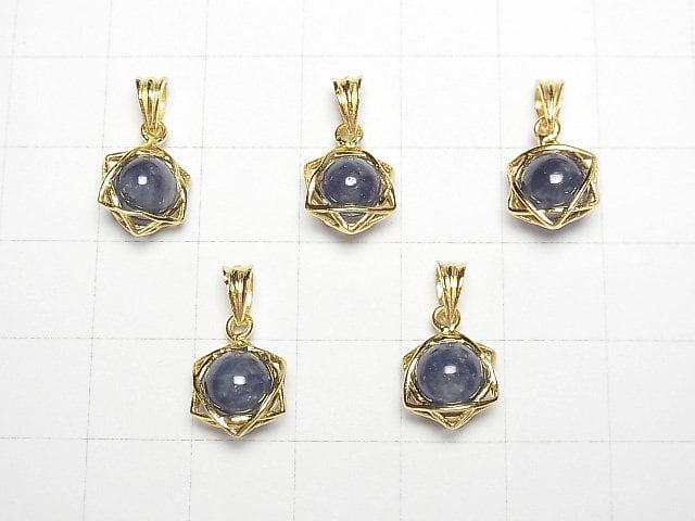 [Video]Sapphire AA++ 6mm Ball Star Shape Pendant 18KGP 1pc