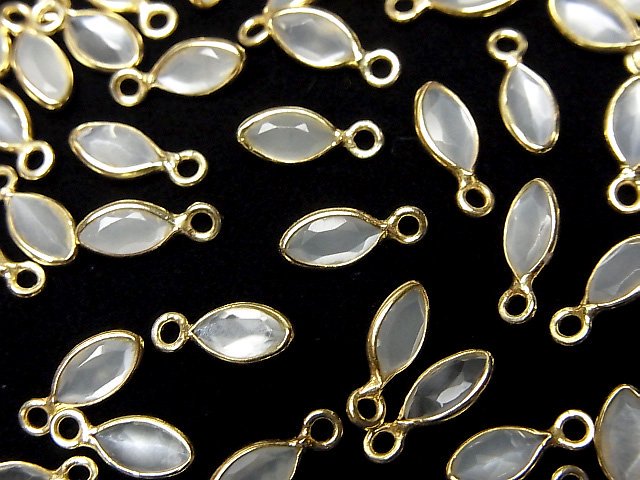 [Video]High Quality White Moonstone AAA- Bezel Setting Marquise Faceted 7x4mm 18KGP 5pcs