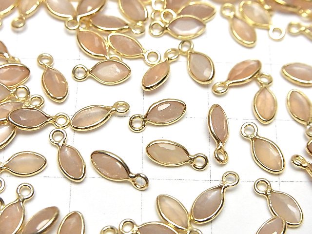 [Video]High Quality Peach Moonstone AAA- Bezel Setting Marquise Faceted 7x4mm 18KGP 5pcs