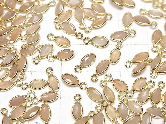 [Video]High Quality Peach Moonstone AAA- Bezel Setting Marquise Faceted 7x4mm 18KGP 5pcs