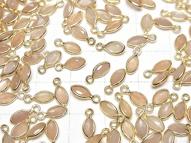 [Video]High Quality Peach Moonstone AAA- Bezel Setting Marquise Faceted 7x4mm 18KGP 5pcs