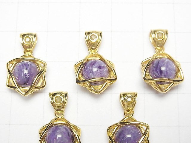 [Video]Charoite AAA- 8mm Ball Star Shape Moldavite Pendant 18KGP 1pc