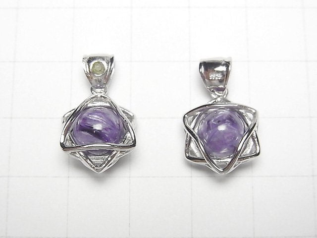 [Video]Charoite AAA- 8mm Ball Star Shape Moldavite Pendant Silver925 1pc