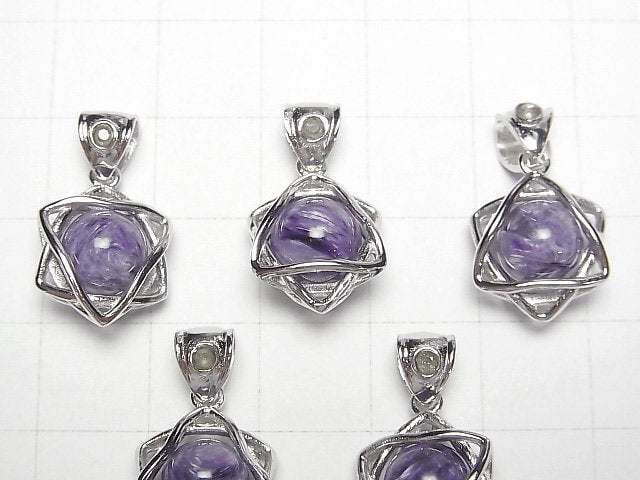 [Video]Charoite AAA- 8mm Ball Star Shape Moldavite Pendant Silver925 1pc