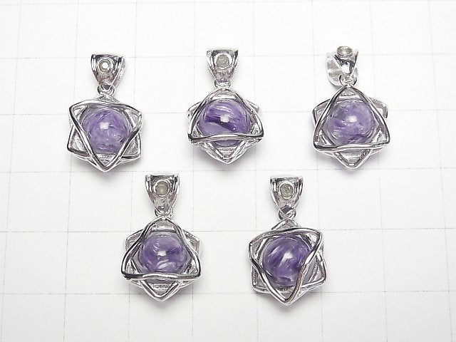 [Video]Charoite AAA- 8mm Ball Star Shape Moldavite Pendant Silver925 1pc