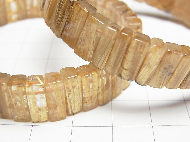 [Video] Golden Rutilated Quartz AAA- 2-Hole Rectangle 1strand (Bangle Bracelet)